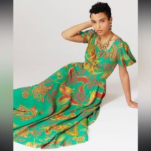 Trashy Diva by Candice Gwinn Green Phoenix & Dragons Maxi Dress Size XS NWT $265